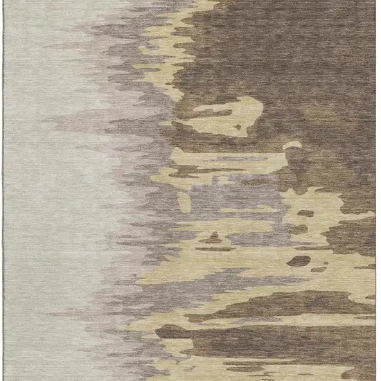 Coffee Beige And Taupe Abstract Washable Area Rug With UV Protection Photo 4