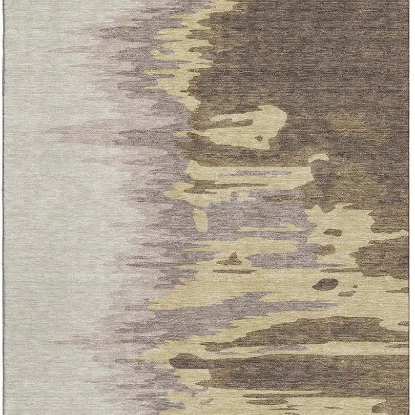Coffee Beige And Taupe Abstract Washable Area Rug With UV Protection Photo 4