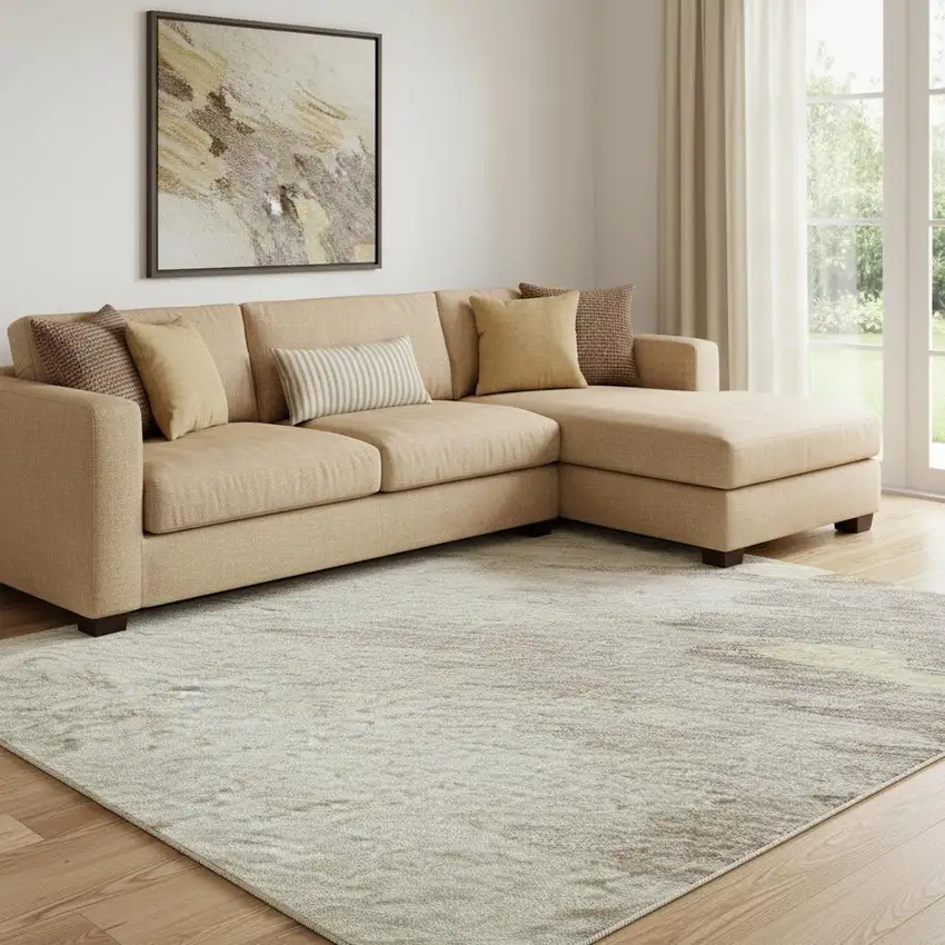 Coffee Beige And Taupe Abstract Washable Area Rug With UV Protection Photo 2