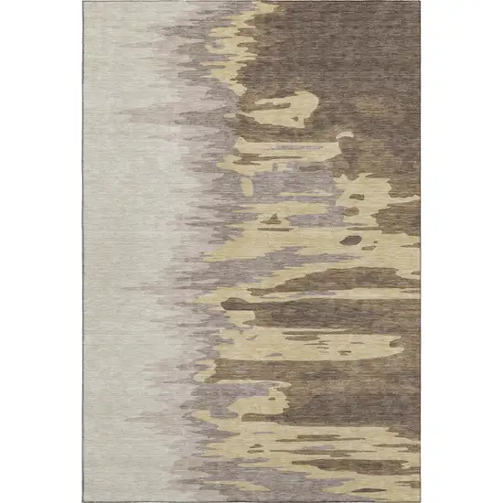 Coffee Beige And Taupe Abstract Washable Area Rug With UV Protection Photo 4