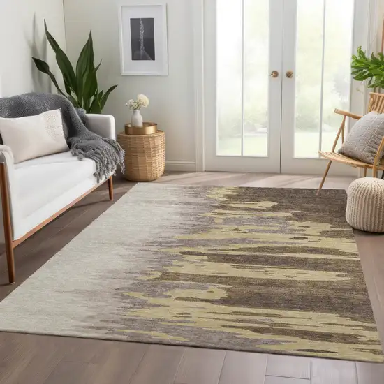 Coffee Beige And Taupe Abstract Washable Area Rug With UV Protection Photo 4