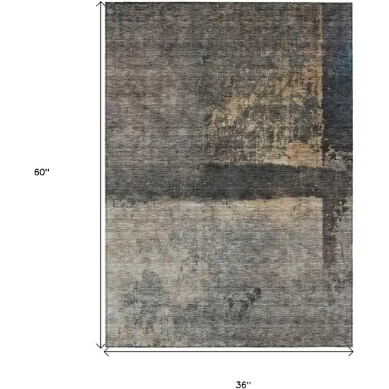 Coffee Black And Beige Abstract Washable Indoor Outdoor Area Rug Photo 7