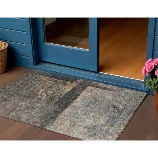 Coffee Black And Beige Abstract Washable Indoor Outdoor Area Rug Photo 1