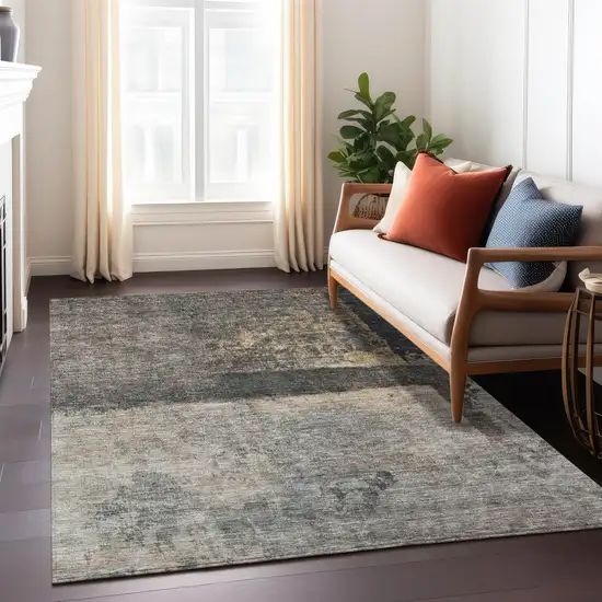 Coffee Black And Beige Abstract Washable Indoor Outdoor Area Rug Photo 8