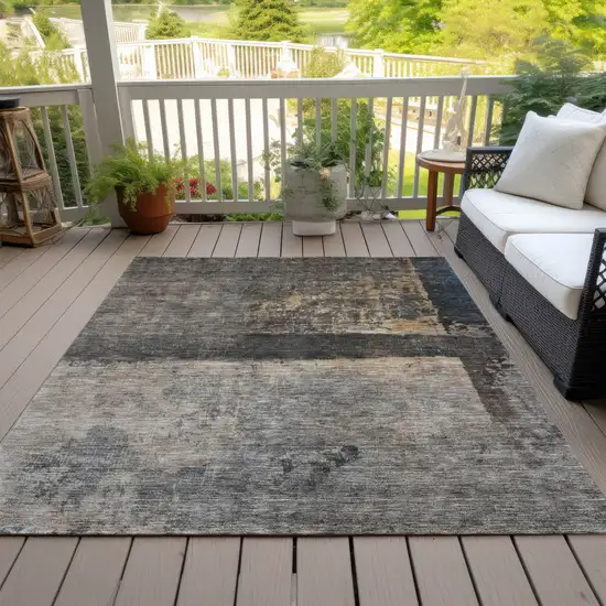 Coffee Black And Beige Abstract Washable Indoor Outdoor Area Rug Photo 9