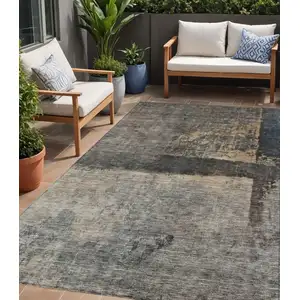 Photo of Coffee Black And Beige Abstract Washable Indoor Outdoor Area Rug