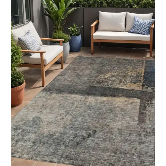 Coffee Black And Beige Abstract Washable Indoor Outdoor Area Rug Photo 1