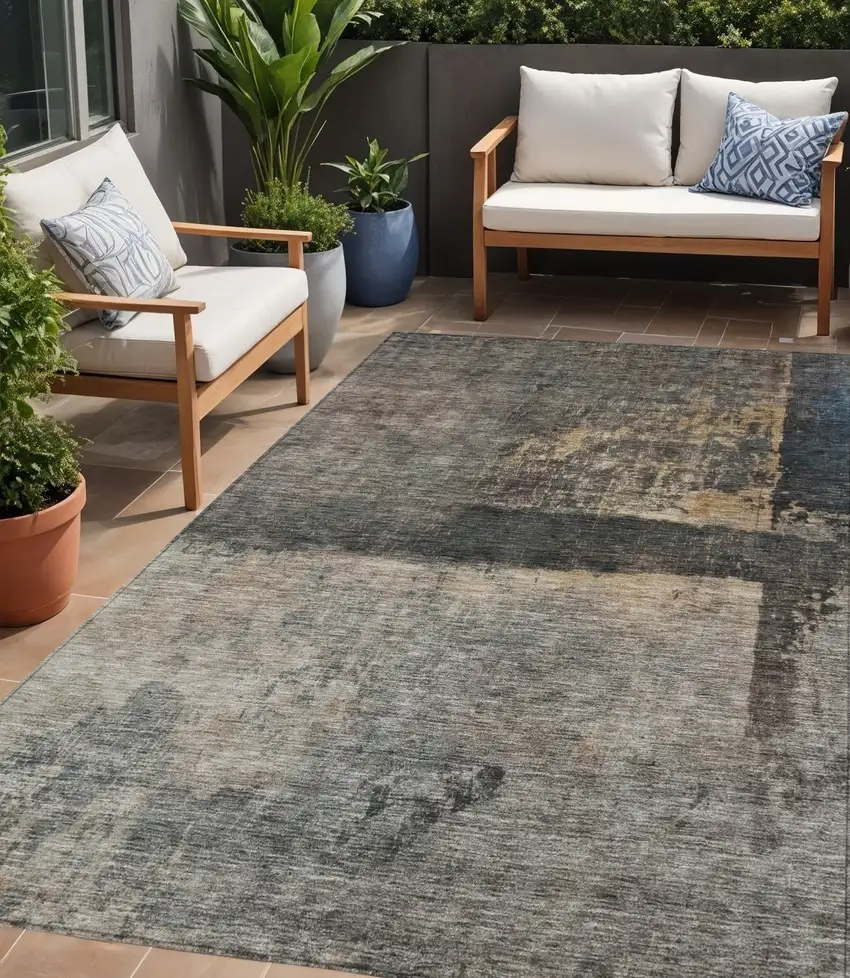 Coffee Black And Beige Abstract Washable Indoor Outdoor Area Rug Photo 1
