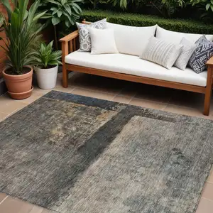 Photo of Coffee Black And Beige Abstract Washable Indoor Outdoor Area Rug