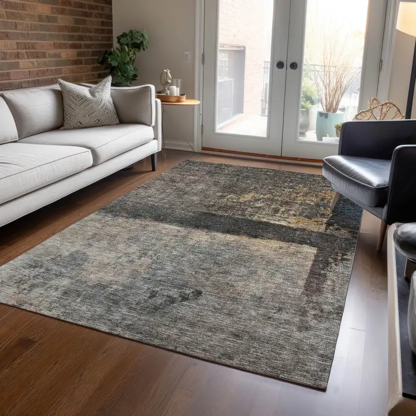 Coffee Black And Beige Abstract Washable Indoor Outdoor Area Rug Photo 9