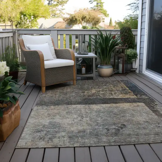 Coffee Black And Beige Abstract Washable Indoor Outdoor Area Rug Photo 8