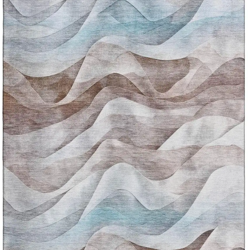 Coffee Blue And Ivory Abstract Washable Area Rug With UV Protection Photo 3