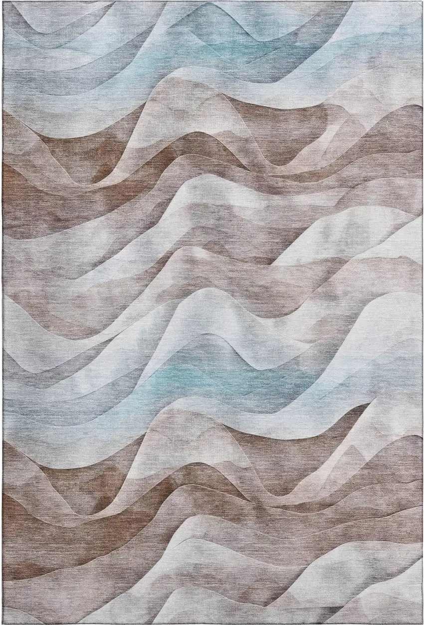 Coffee Blue And Ivory Abstract Washable Area Rug With UV Protection Photo 1