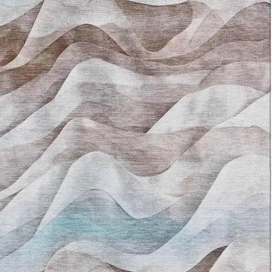 Coffee Blue And Ivory Abstract Washable Area Rug With UV Protection Photo 2