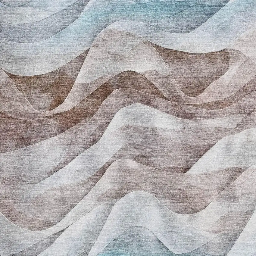 Coffee Blue And Ivory Abstract Washable Area Rug With UV Protection Photo 2