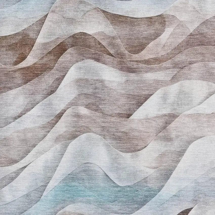 Coffee Blue And Ivory Abstract Washable Area Rug With UV Protection Photo 2