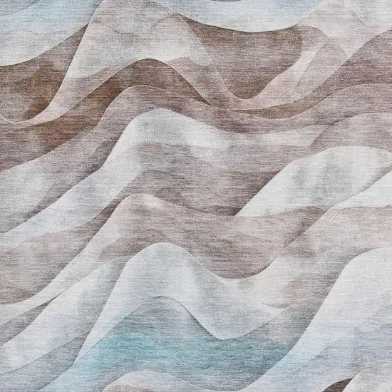 Coffee Blue And Ivory Abstract Washable Area Rug With UV Protection Photo 2