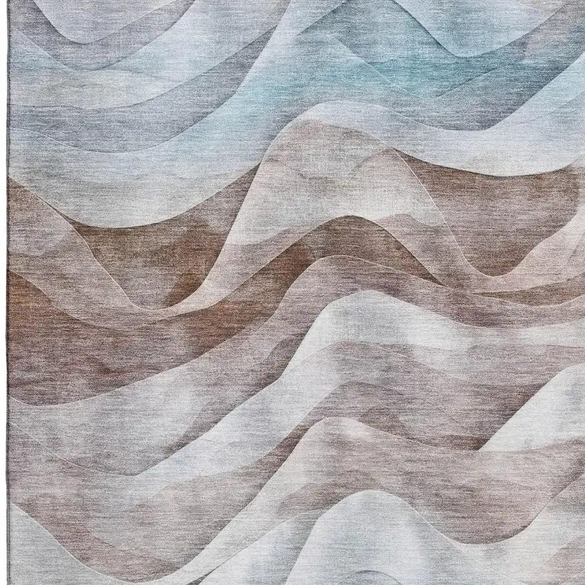 Coffee Blue And Ivory Abstract Washable Area Rug With UV Protection Photo 2