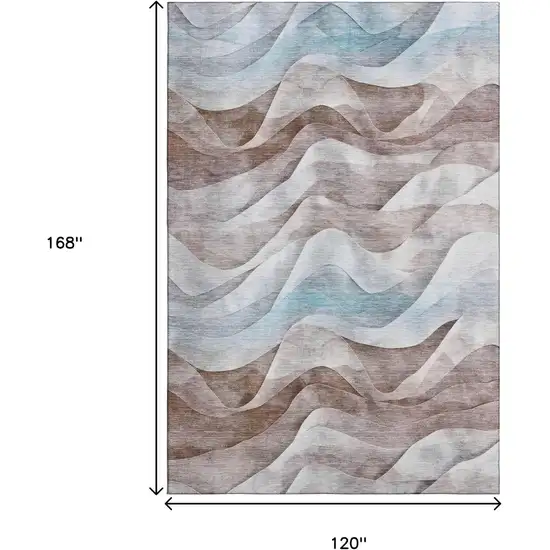 Coffee Blue And Ivory Abstract Washable Area Rug With UV Protection Photo 8