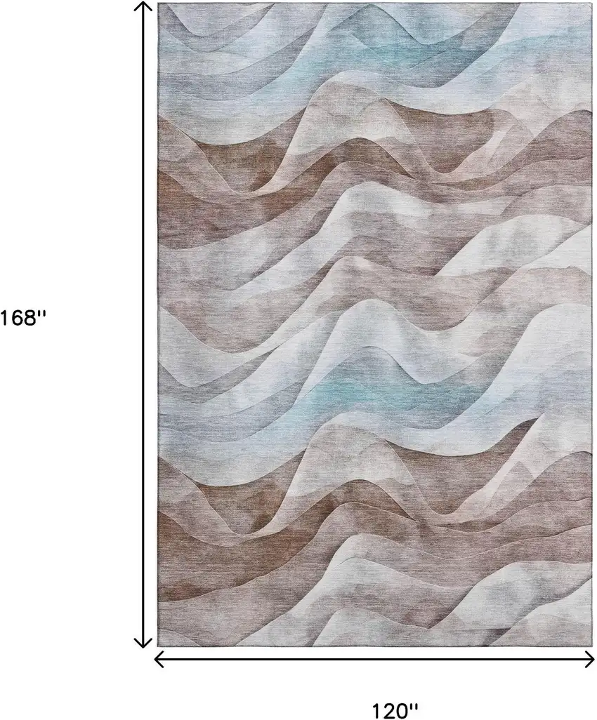 Coffee Blue And Ivory Abstract Washable Area Rug With UV Protection Photo 8