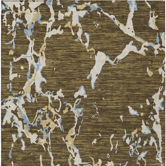 Coffee Blue And Ivory Striped Washable Indoor Outdoor Area Rug Photo 7