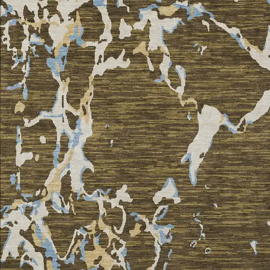 Coffee Blue And Ivory Striped Washable Indoor Outdoor Area Rug Photo 5