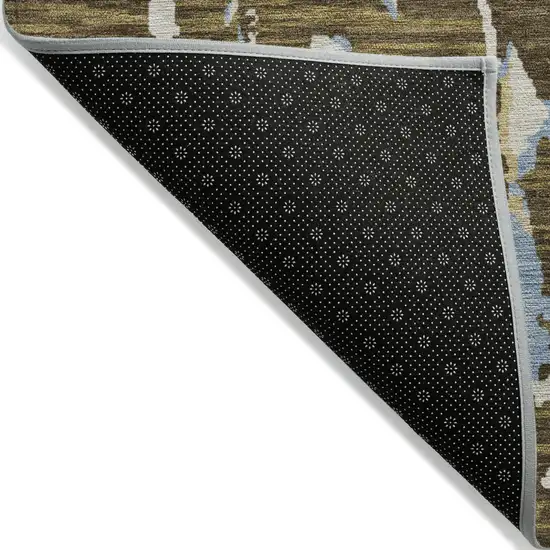 Coffee Blue And Ivory Striped Washable Indoor Outdoor Area Rug Photo 3
