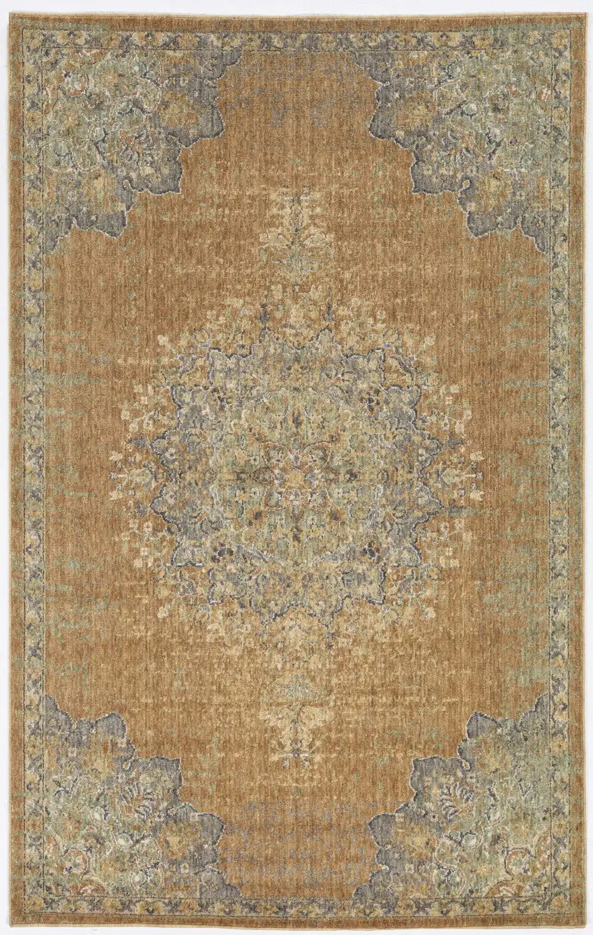 Coffee Brown Machine Woven Floral Medallion Indoor Area Rug Photo 2