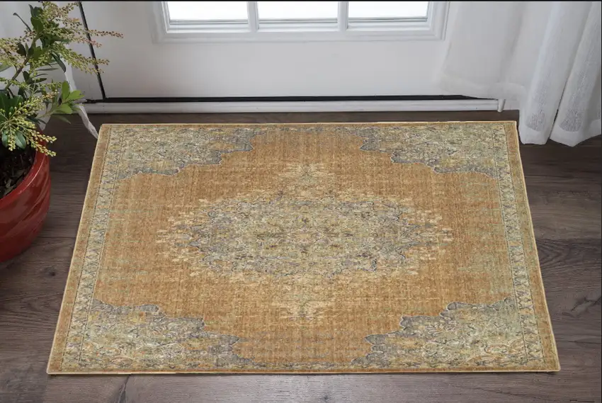 3'X5' Coffee Brown Machine Woven Floral Medallion Indoor Area Rug Photo 1