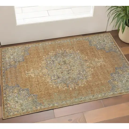 Brown And Gray Wool Medallion Area Rug Photo 1