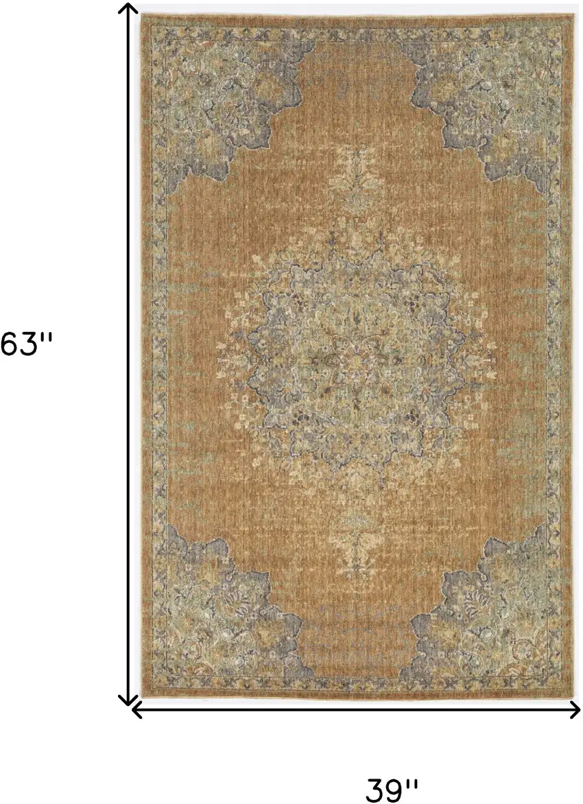 3'X5' Coffee Brown Machine Woven Floral Medallion Indoor Area Rug Photo 8