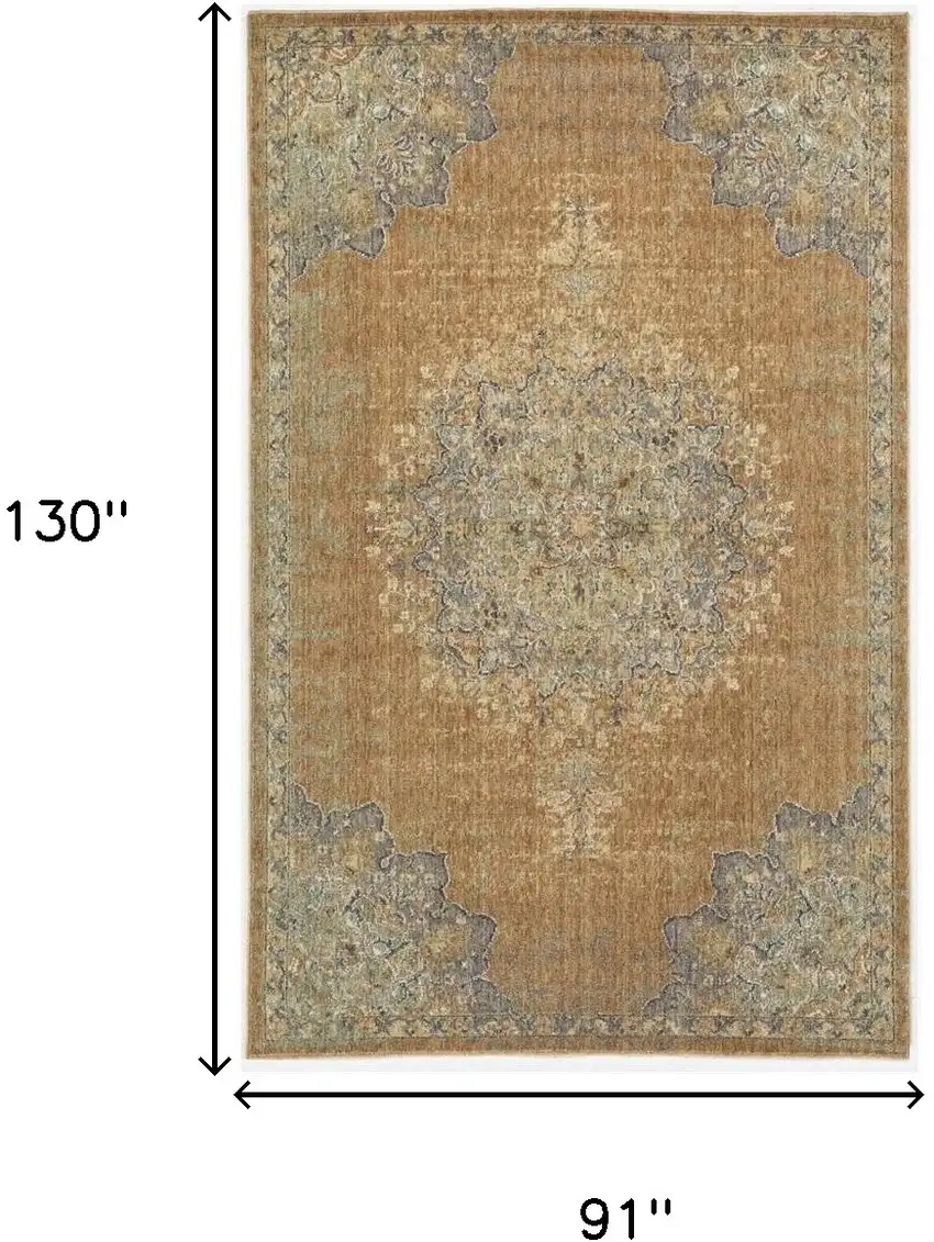 Coffee Brown Machine Woven Floral Medallion Indoor Area Rug Photo 3