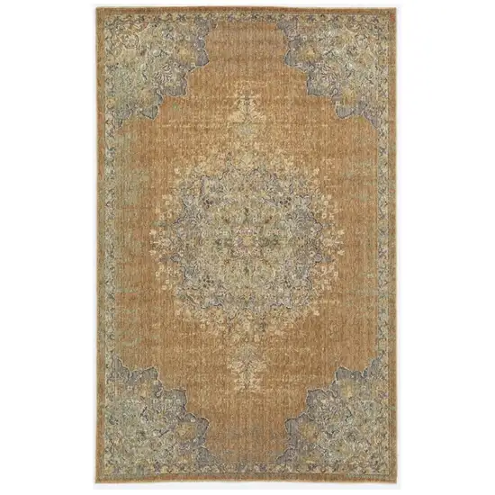 Brown And Gray Wool Medallion Distressed Area Rug Photo 1