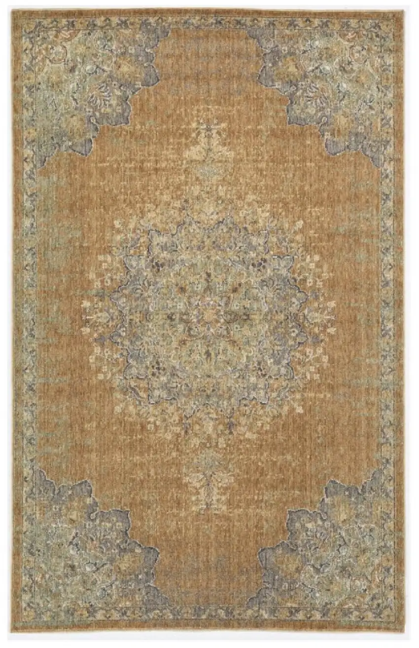 Brown And Gray Wool Medallion Distressed Area Rug Photo 1
