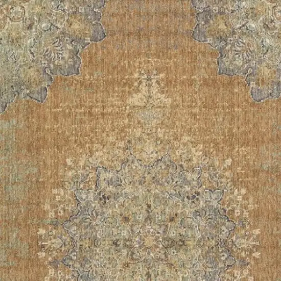 Brown And Gray Wool Medallion Distressed Area Rug Photo 3