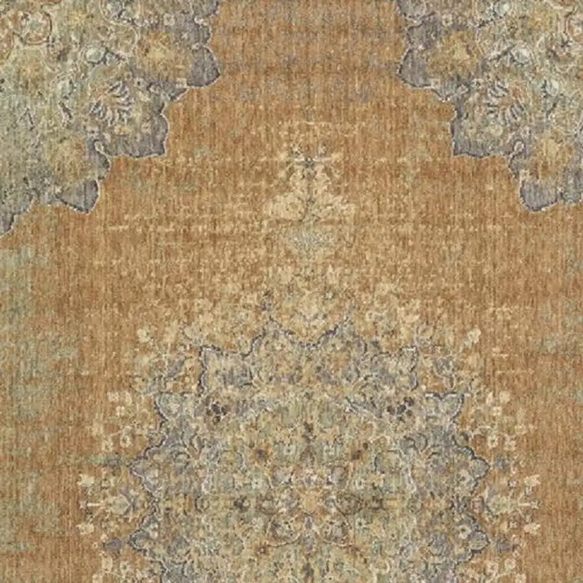 Brown And Gray Wool Medallion Distressed Area Rug Photo 3