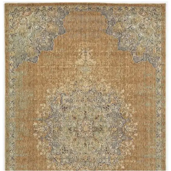 Brown And Gray Wool Medallion Distressed Area Rug Photo 4