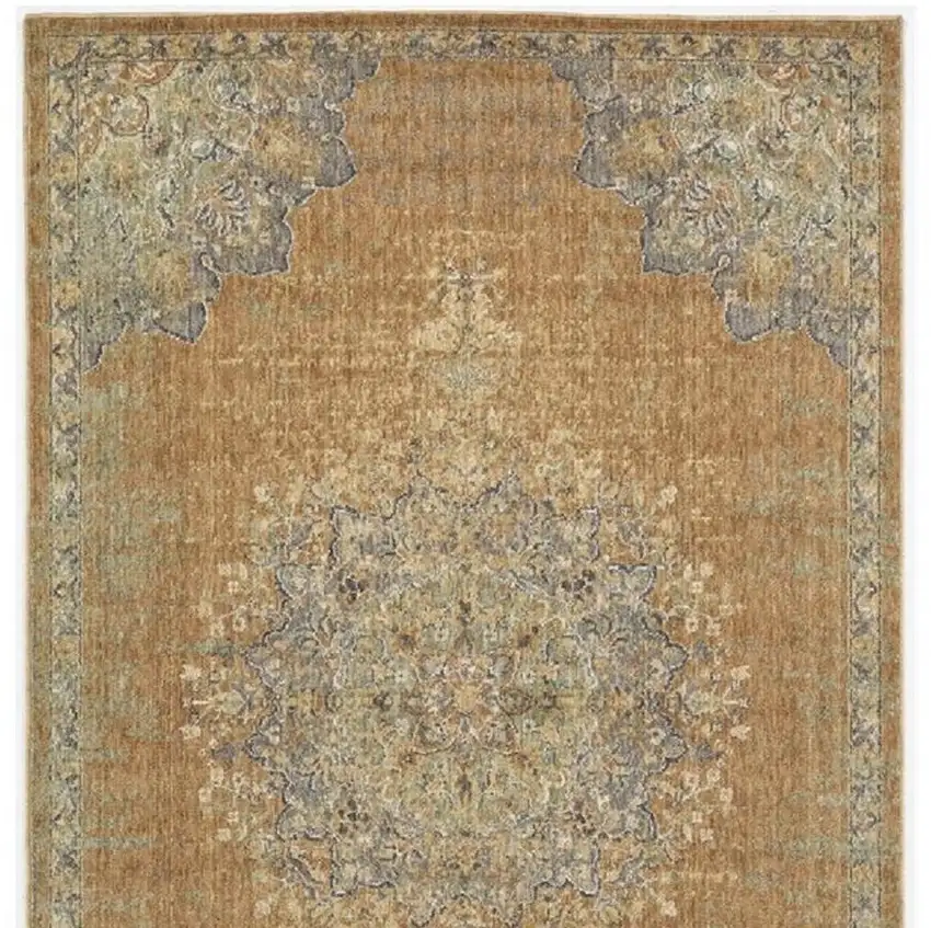 Brown And Gray Wool Medallion Distressed Area Rug Photo 4