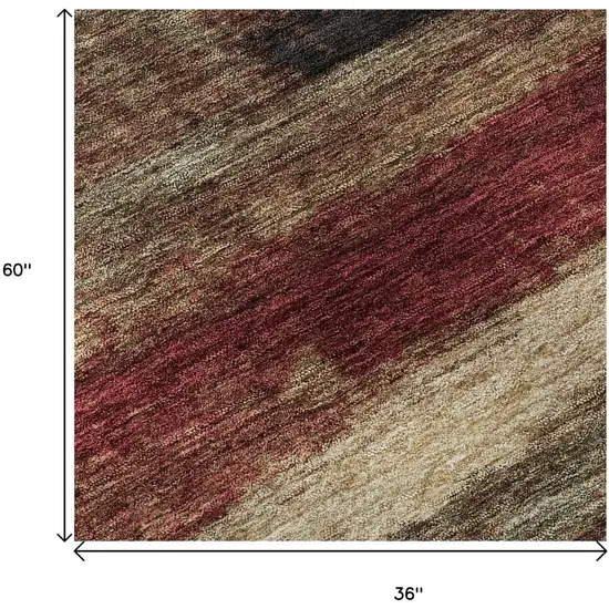Coffee Burgundy And Beige Abstract Washable Area Rug With UV Protection Photo 9