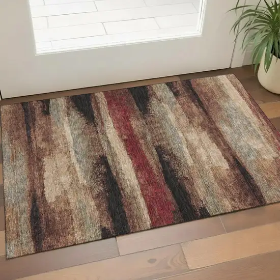 Coffee Burgundy And Beige Abstract Washable Area Rug With UV Protection Photo 1