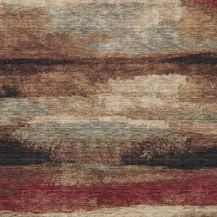 Coffee Burgundy And Beige Abstract Washable Area Rug With UV Protection Photo 3