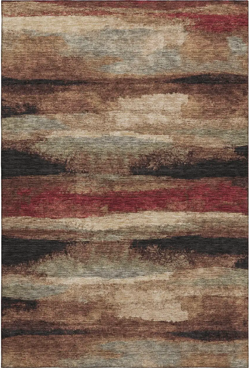 Coffee Burgundy And Beige Abstract Washable Area Rug With UV Protection Photo 5