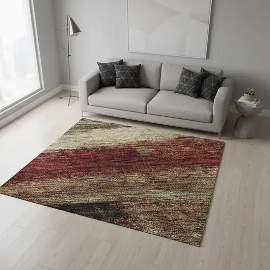 Coffee Burgundy And Beige Abstract Washable Area Rug With UV Protection Photo 2