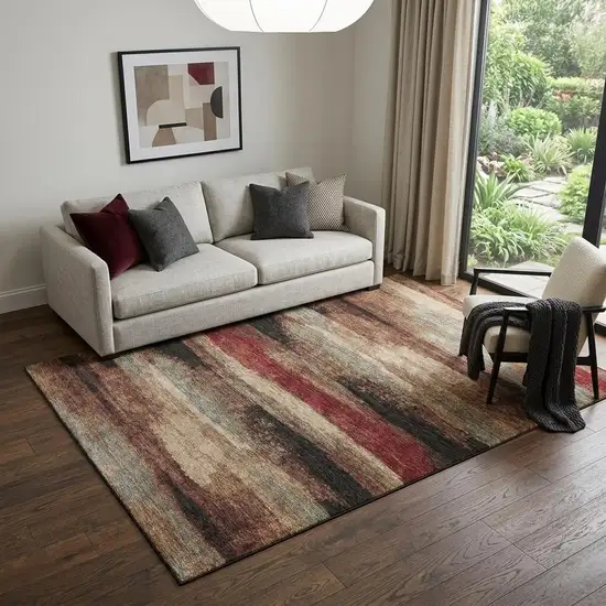 Coffee Burgundy And Beige Abstract Washable Area Rug With UV Protection Photo 1