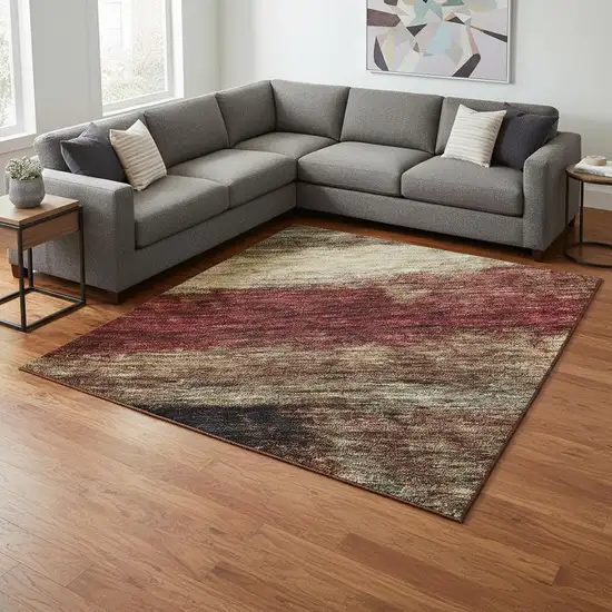 Coffee Burgundy And Beige Abstract Washable Area Rug With UV Protection Photo 2