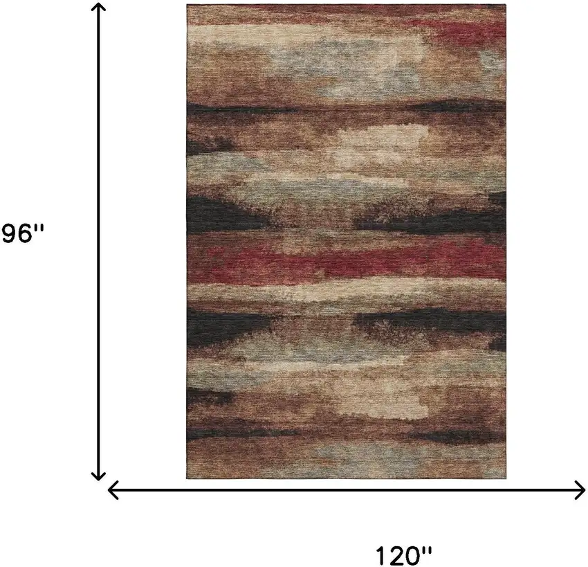 Coffee Burgundy And Beige Abstract Washable Area Rug With UV Protection Photo 8