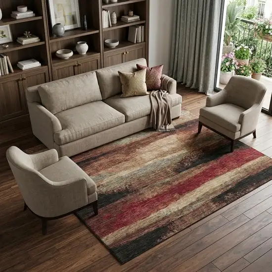 Coffee Burgundy And Beige Abstract Washable Area Rug With UV Protection Photo 1