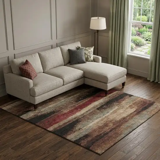 Coffee Burgundy And Beige Abstract Washable Area Rug With UV Protection Photo 1