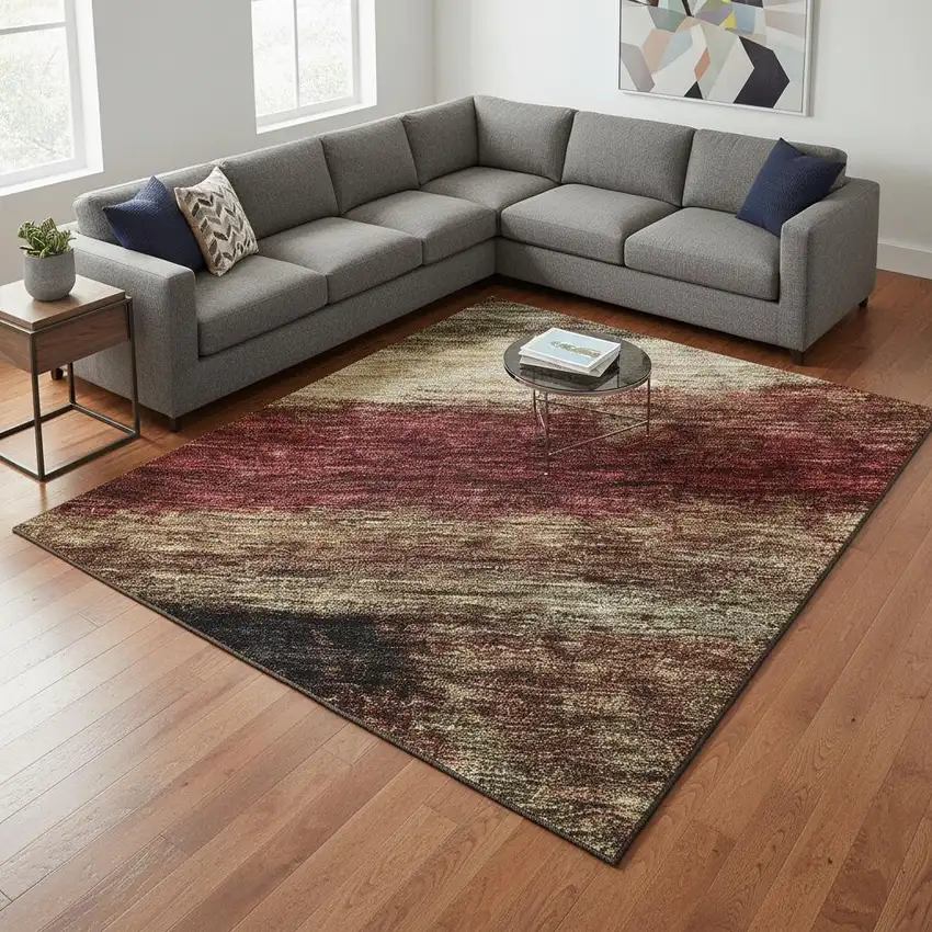 Coffee Burgundy And Beige Abstract Washable Area Rug With UV Protection Photo 2