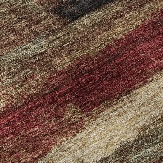Coffee Burgundy And Beige Abstract Washable Area Rug With UV Protection Photo 1